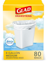 Glad Medium Kitchen Drawstring Trash Bags, 8 Gal, Fresh Clean Scent, 80 Ct (Package May Vary)