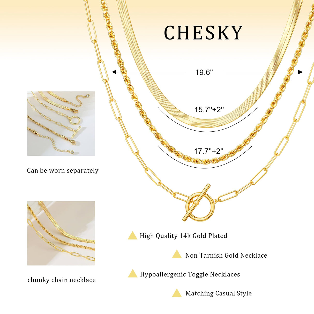 CHESKY 14K Gold Plated Layered Chain Necklace Set