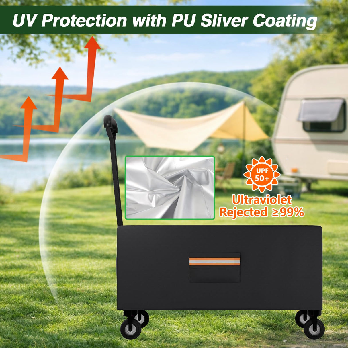 EVRBUL Outdoor Folding Wagon Cover, 38" L x 22" W x 20" H Heavy Duty 420D Waterproof Garden Cart Cover for Collapsible Wagon Carts with Portable Pocket Bottom Drawstring Reflective Strip, Cover Only