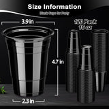 120 Pack 16 oz Black Cups, Heavy Duty Black Plastic Cups for Party, Cold Drinks, BBQ, Black Disposable Cups for Christmas, Halloween, Wedding, Birthday, Picnic, Serving and Celebrations