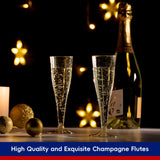 JOLLY CHEF Plastic Champagne Flutes 4.5 oz 100 Pack Gold Glitter Glasses