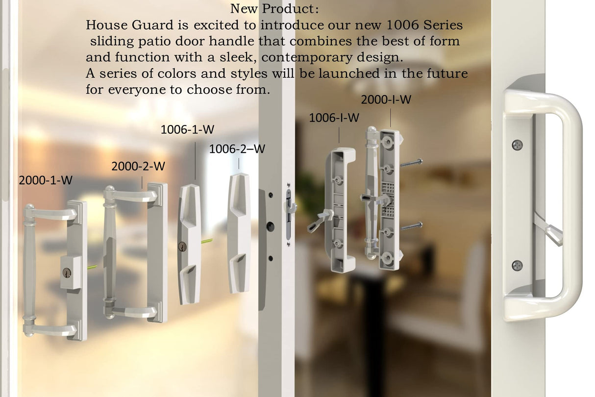 House Guard Sliding Patio Door Handle Set, Mortise Lock, 3-15/16", White