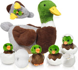 7 in 1 Mallard Duck Stuffed Animals Duck Plush Toys, 12" Zipper Mommy Stuffed Ducks with 4 Baby Ducks Ducklings Toy Eggs Plushies Pillow for Kids Birthday Christmas Surprise Gifts Farm Party Decors