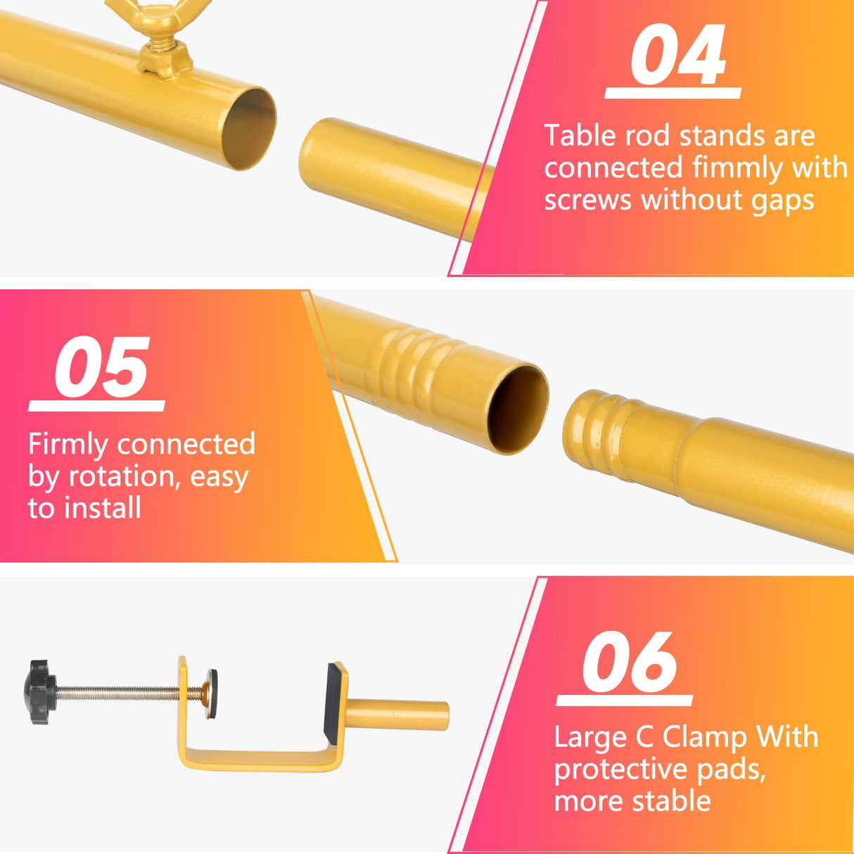 JEBUTU Over The Table Rod Stand with Clamps Adjustable 47"-98" Length 30"-43" Height Gold Table Arch Stand Hanging for Decoration Flowers Display Wedding Birthday Party Halloween Christmas