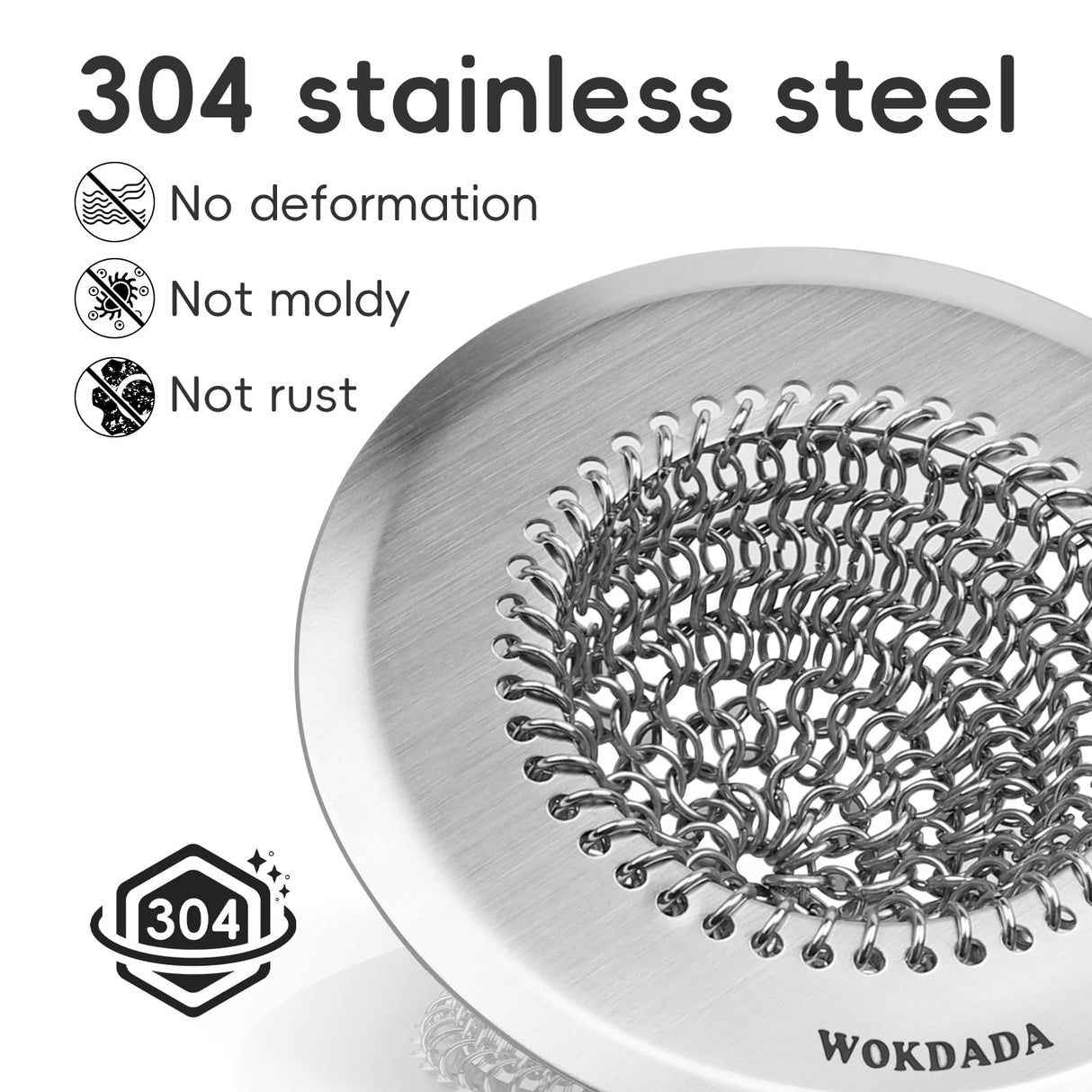 Revolutionary Kitchen Sink Drain Strainer/Patented Reversible Chain Mesh, Effortless Cleaning & Debris Catcher, Large Capacity, No Clog, 304 Stainless Steel & Rust-Proof/Handmade