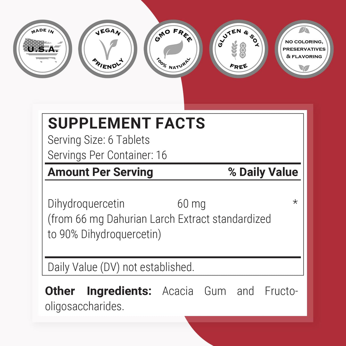Supersmart - Taxifolin Dihydroquercetin 60mg per Day (90% DHQ Supplement) - Russian Siberian Dahurian Larch Tree Extract - Antioxidant Bioflavonoid | Non-GMO & Gluten Free - 100 Tablets