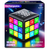 Niufunmal Rechargeable Game Cube - 15-in-1 Fun Brain Memory & Speed Games for Kids - Christmas Easter Birthday Gifts for Boys Girls Ages 6-12+ Years Old - Toys for Kids Teens with Score Screen (Black)