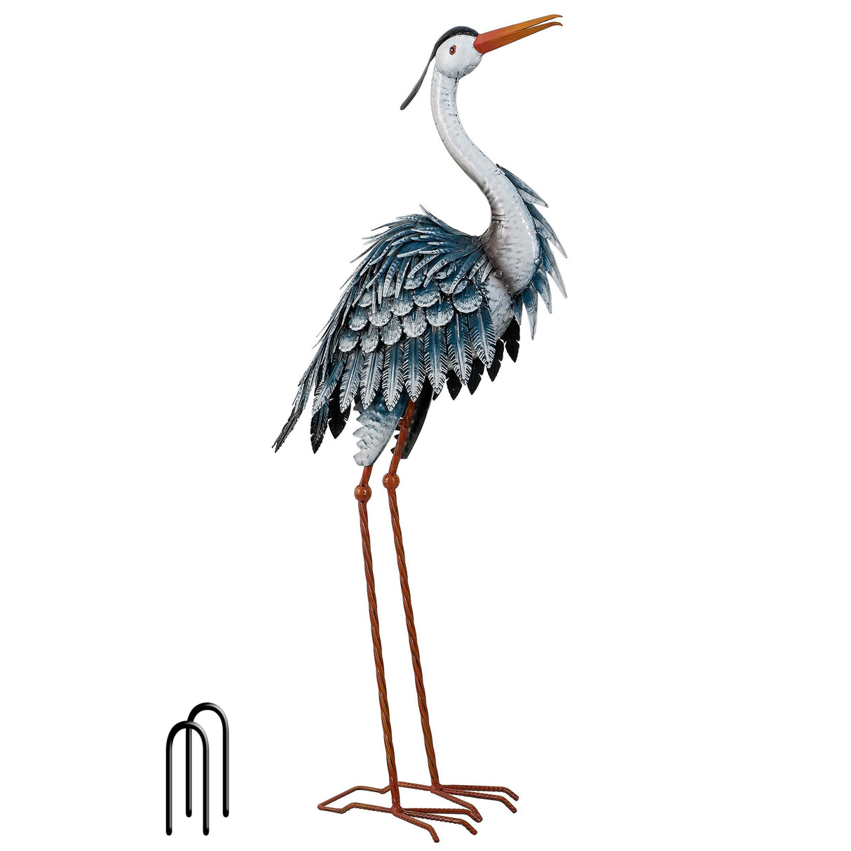 TERESA'S COLLECTIONS Garden Decor Blue Heron Sculptures & Statues Decor, 33.8 Inch Coastal Metal Cranes Decoy for Outdoor Outside Yard Art Patio Pond Pool Lawn Decorations,Housewarming Gift