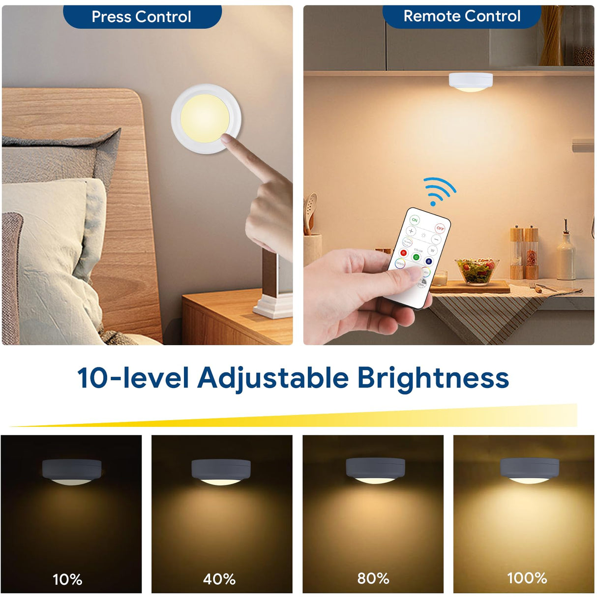 Yiliaw 12 Pack LED Puck Lights Remote Control 16 Color Changeable Under Cabinet Lights, Battery Operated Lights Night Light with Dimmer & Timmer for Closet Bedroom Kitchen, White