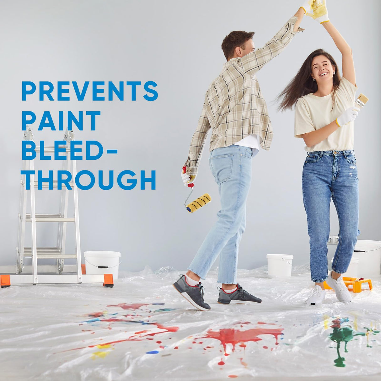 TICONN 12 x 9 Ft Plastic Drop Cloth for Painting, Waterproof Painters Plastic Sheeting, Painting Tarp for Furniture Cover, Floor Protection (12PK, 1.2Mil)