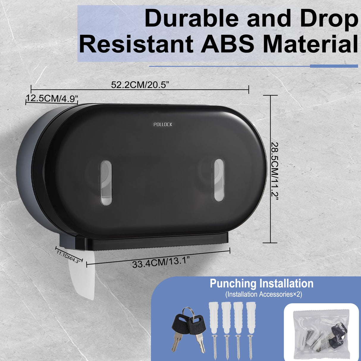 Commercial Twin Jumbo Toilet Tissue Dispenser, 9” Double Toilet Paper Roll Holder Wall Mount, Industrial Tissue Dispenser with Key Lock,Tissue Holder with Dual Dispenser for Bathroom,Office,School