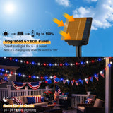 Danhh 4 Pack Red White and Blue Solar Fairy Lights, 131ft 400LED 4th of July Solar String Lights Waterproof with 8 Modes, Green Wire Outdoor Patriotic Lights for Memorial Day Independence Day Decor