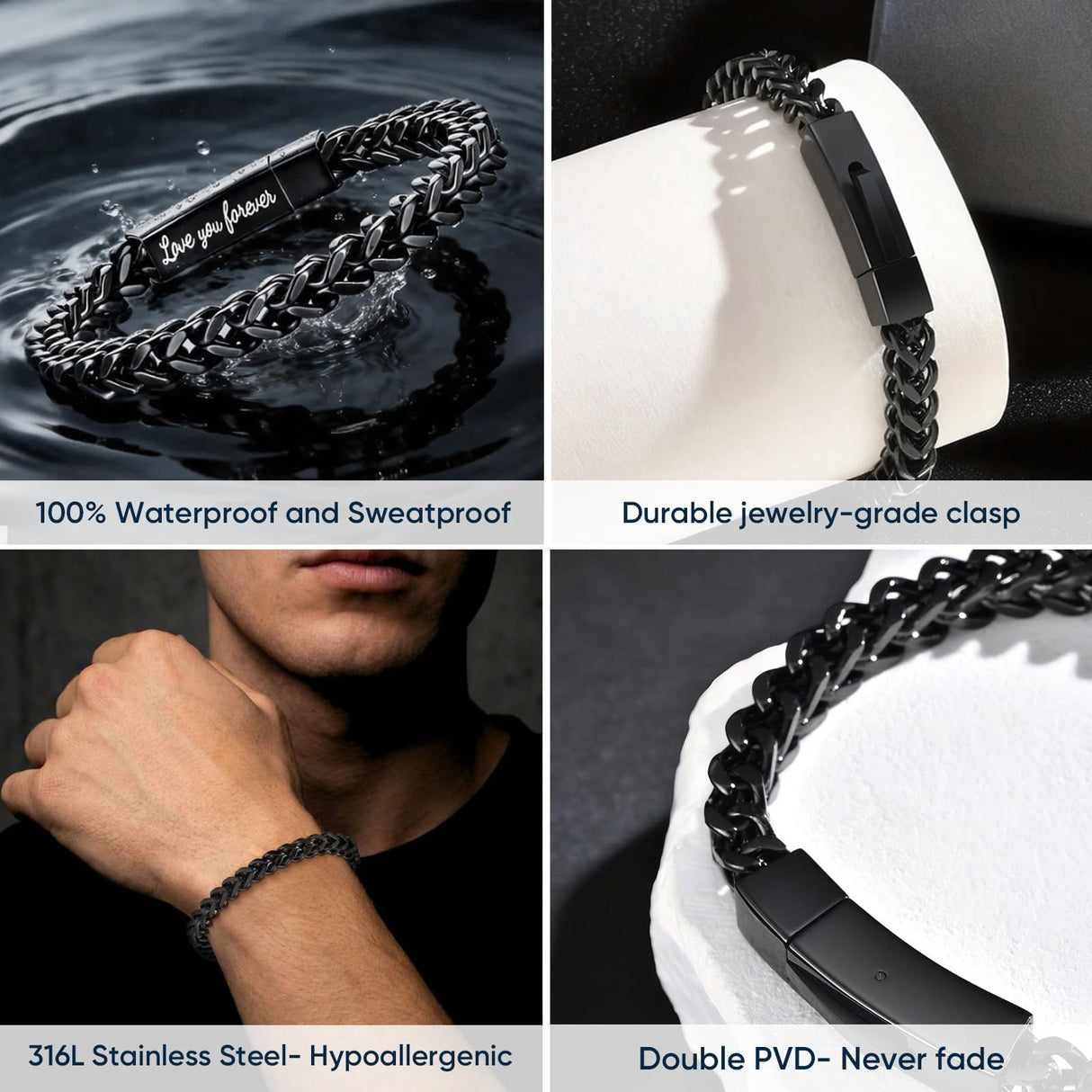 MEALGUET Black Chain Bracelets for Dad : To my Dad Stainless Steel Franco Chains Love you Forever Engraved Link Men's Bracelet to Daddy from Daughter Son, Sentimental Father's Day Birthday Gifts, M