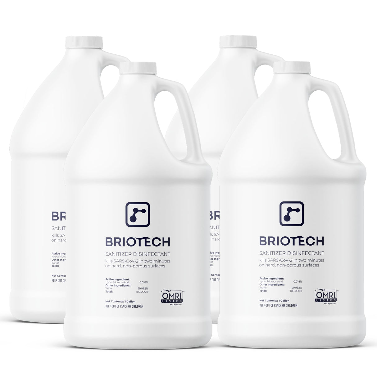 BRIOTECH Sanitizer Disinfectant Hypochlorous, Kill 99.99% of Viruses & Bacteria, Control Mold, Eliminate Odor, Gentle for Nursery & Play Rooms, Food Contact Surface Sanitizer, 1 Gallon Refill (4 Pack)