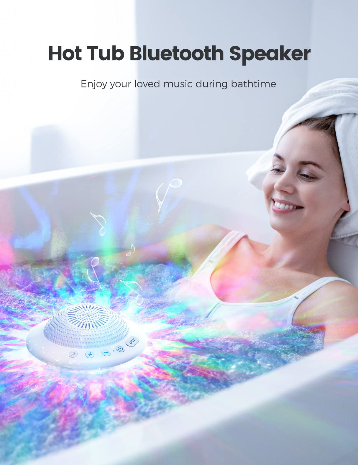 Stocking Stuffers for Teen Girls Boys: Christmas White Elephant Gifts for Adults Women Girl Trendy Stuff, Floating Pool Speakers with Colorful Lights, IPX7 Waterproof Hot Tub Bluetooth Speaker - White