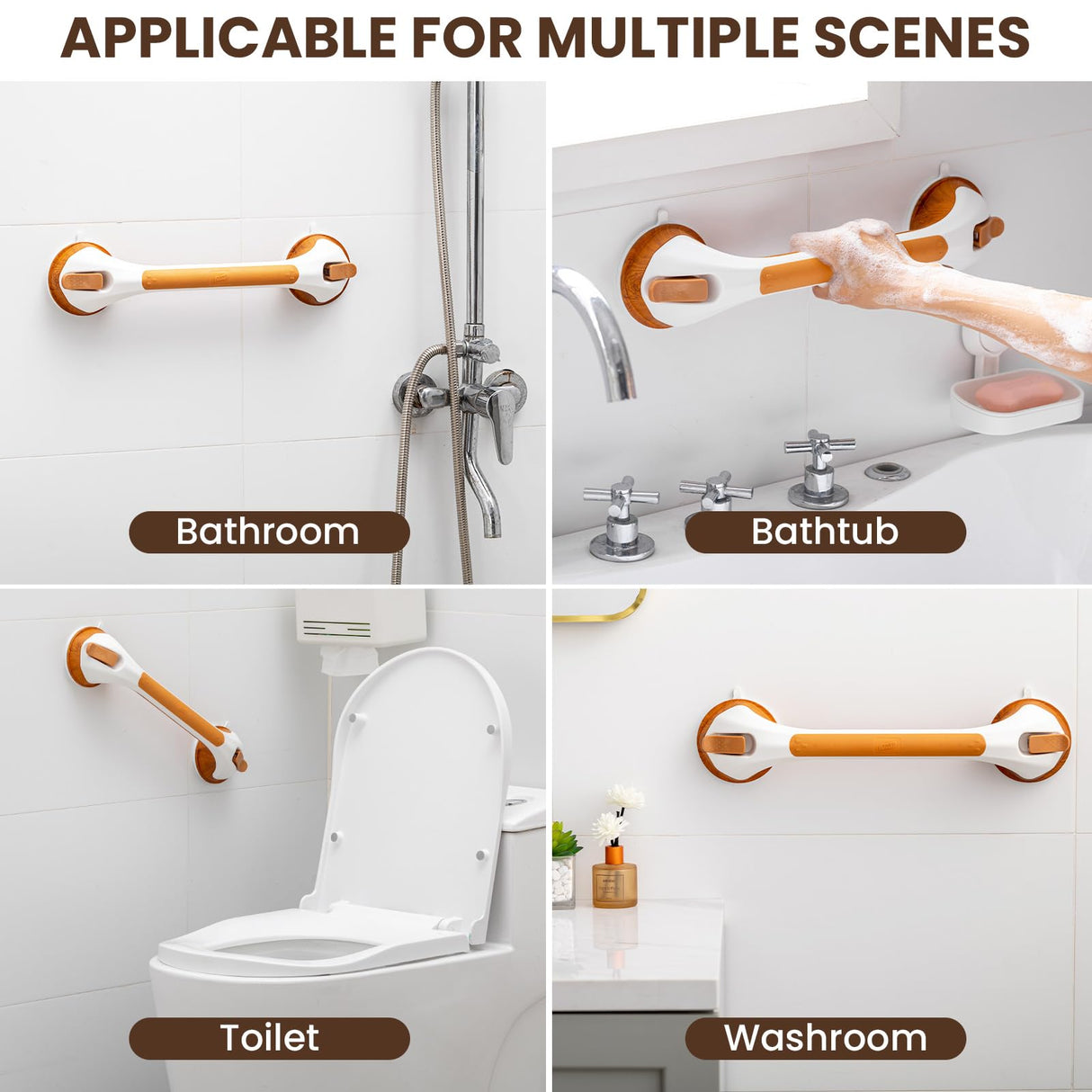 TAILI Grab Bars for Bathtubs and Showers 2 Pack Suction Grab Bar, Heavy Duty Shower Handle Removable Bath Handrails for Seniors and Elderly, Bathroom Safety Grip No Drilling Waterproof,Wood Grain