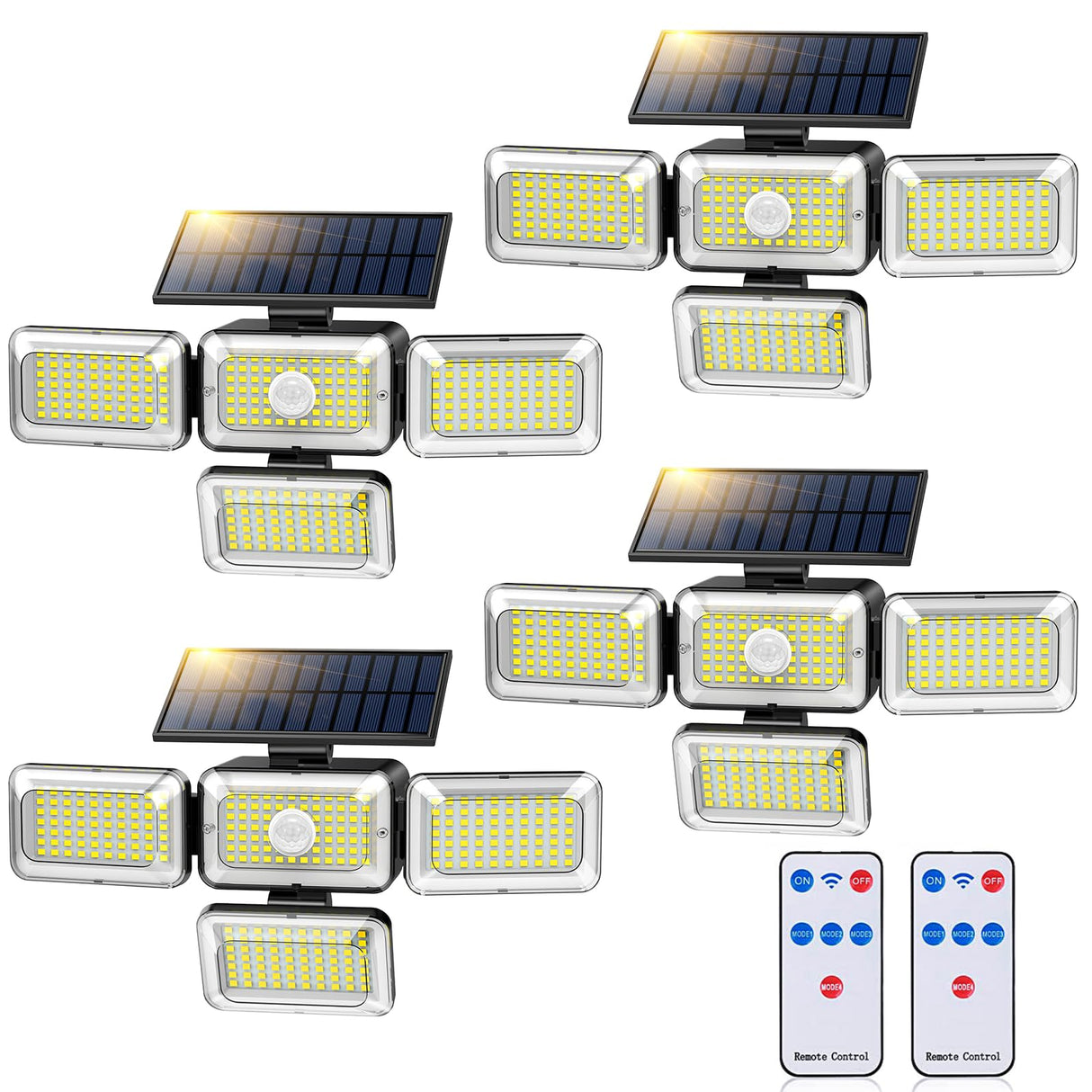 YSEAGA Solar Lights Outdoor, 288 LED 2800LM Motion Sensor Outdoor Light with Remote Control, 4 Heads IP65 Waterproof Solar Flood Security Lights for Outside Patio Wall -4PACK