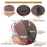 AOSUN 99j Burgundy Lace Front Wigs Human Hair Glueless Wine Red Colored Body Wave Wigs Pre Plucked with Baby Hair 180 Density 13x4 HD Transparent Frontal Wig for Women