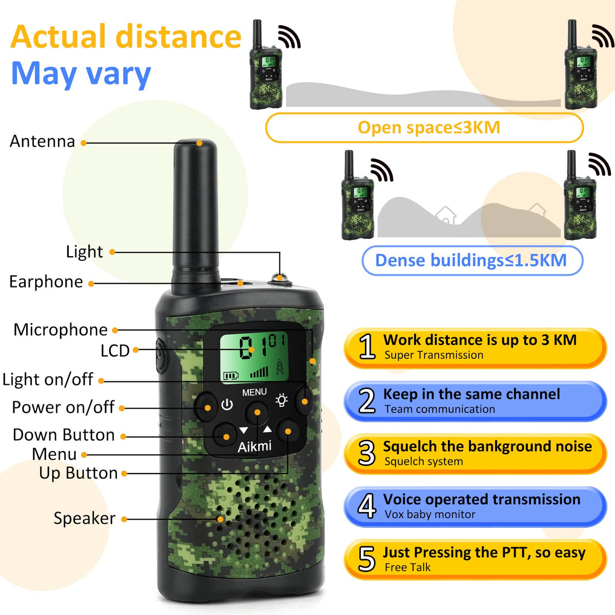 Walkie Talkies for Kids Toys for Boys Aged 5+ Outdoor Toys 2 Way Radio 22 Channel 3 Miles Range for Camp Hunt Adventure Game Birthday 6 7 8 9 10 Year Old Boys Gifts (Green)