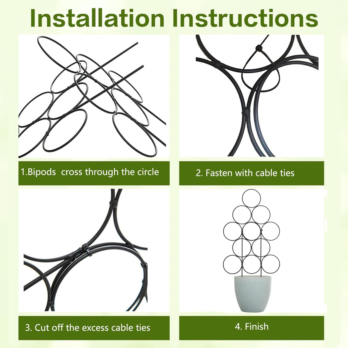 IA Garden Trellis for Climbing Plants Indoor,4 Pack Stackable Garden Trellis for Potted Plant Support, 15.7 Inch Small Houseplant Metal Wire Trellis for Vine Ivy Rose Plant Trellis (Black)