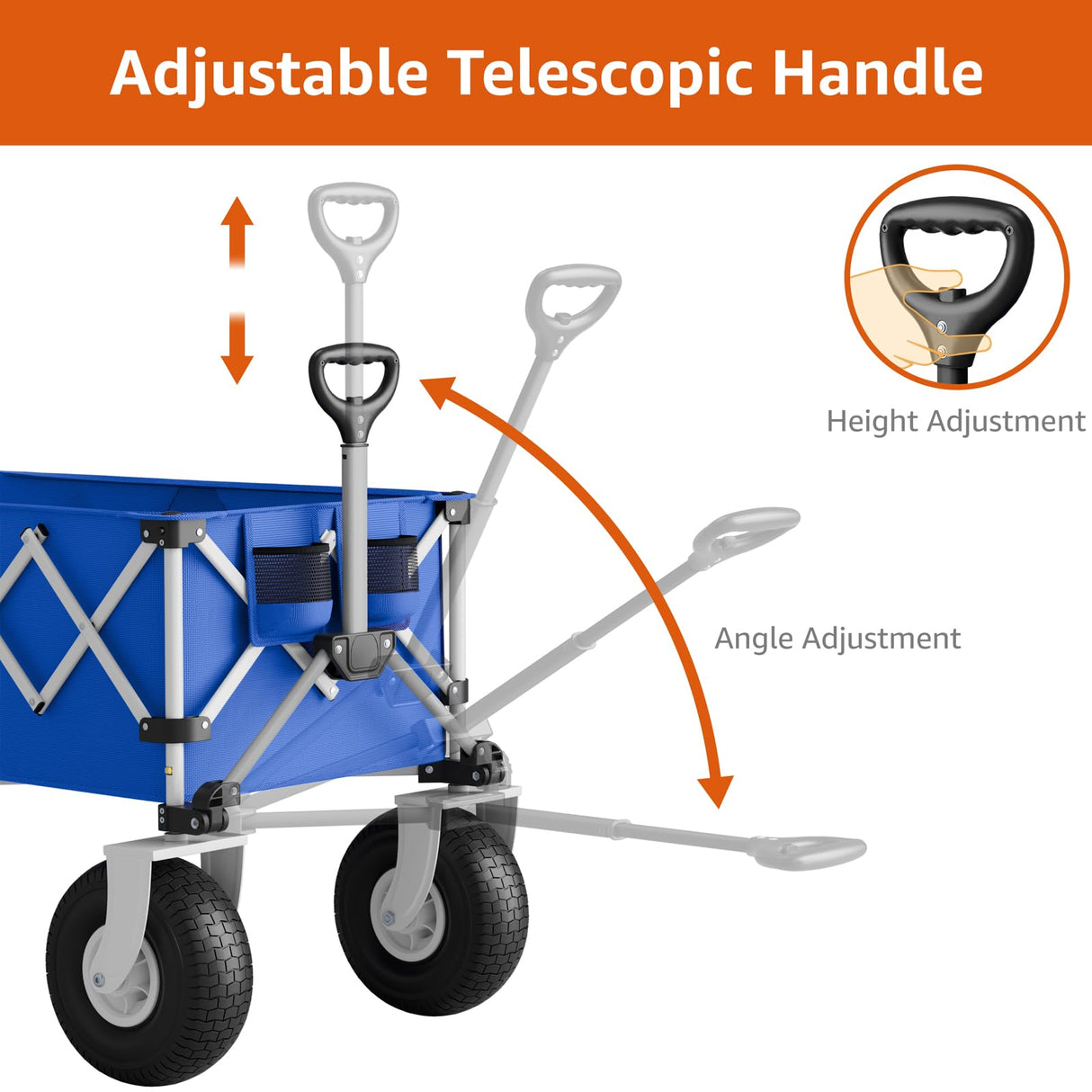 Blue Beach Wagon with Big Wheels for Sand - Heavy Duty 10" Wheel Collapsible Wagon Foldable Large Cart Folding All Terrain for Camping