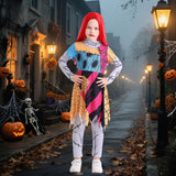 Kids Christmas Nightmare Costume Girls Halloween Costumes Long Sleeve Dress with Patch Pattern Movie Character Cosplay Outfit with Accessories Red Wig Stickers DY003M