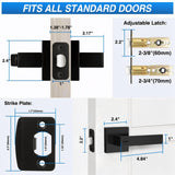Plustool 3 Pack Matte Black Door Handles, Keyless Interior Door Knobs, Privacy Door Lever Locksets for Bedroom Bathroom, Heavy Duty Square Door Lock, Reversible for Left&Right Handled Doors