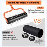 Senjoys 21" Rolling Lawn Aerator, 45 Preassembled Spikes, Only Needs 3-5 Minutes to Assemble, No Looseness, Good Package, 75" Long Handle with Quick Clip Connections, U-Shape Construction - Orange.