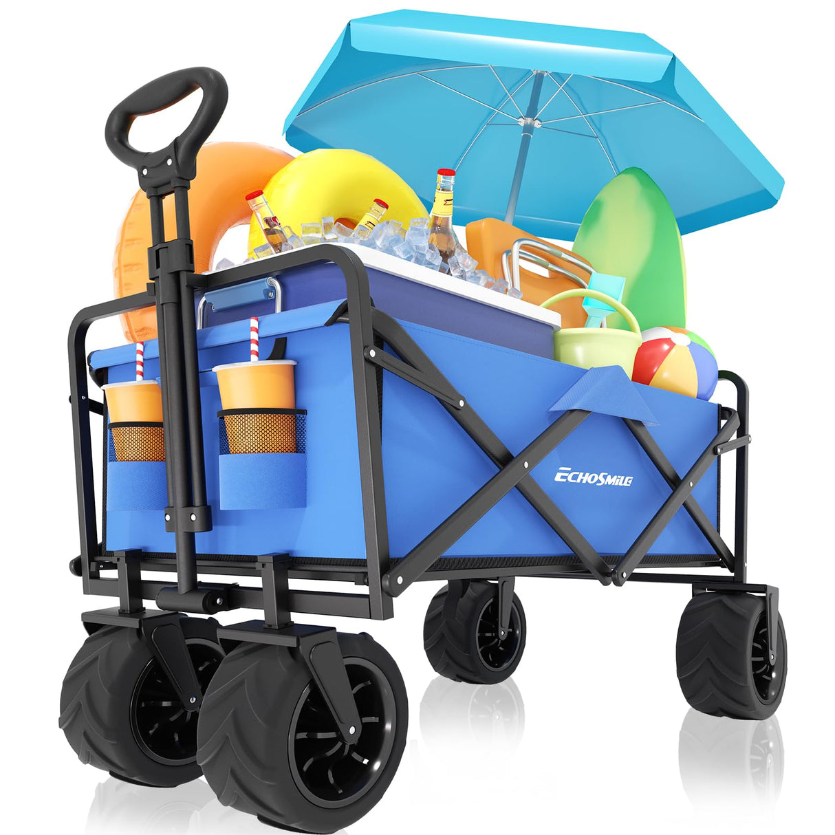 EchoSmile Wagons Carts Foldable Heavy Duty 350L Capacity for Camping, Blue