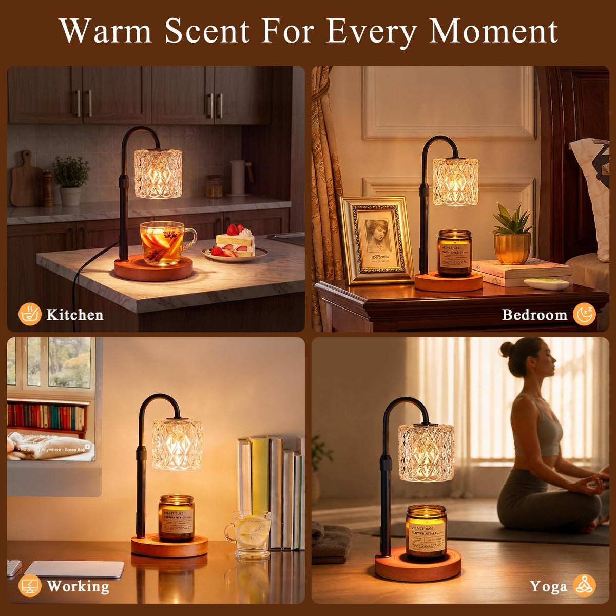 Walnut Candle Warmer Lamp with Timer, Birthday Gifts for Women, Room Decor