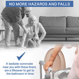 Commode Liners - 50 Strong Portable Toilet Bags - Easy to Use Bedside Commode Liners Disposable - Toilet Liners That Support Dignity of Seniors & Disabled - No More Buckets to Wash - NO Absorbent Pad