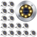 LYHOPE Solar Ground Light Outdoor, 16 Pack 8 LED Solar Disk Lights Waterproof Garden In-ground Pathway Lights Landscape Lighting for Lawn,Yard,Deck,Patio,Walkway (Warm White)