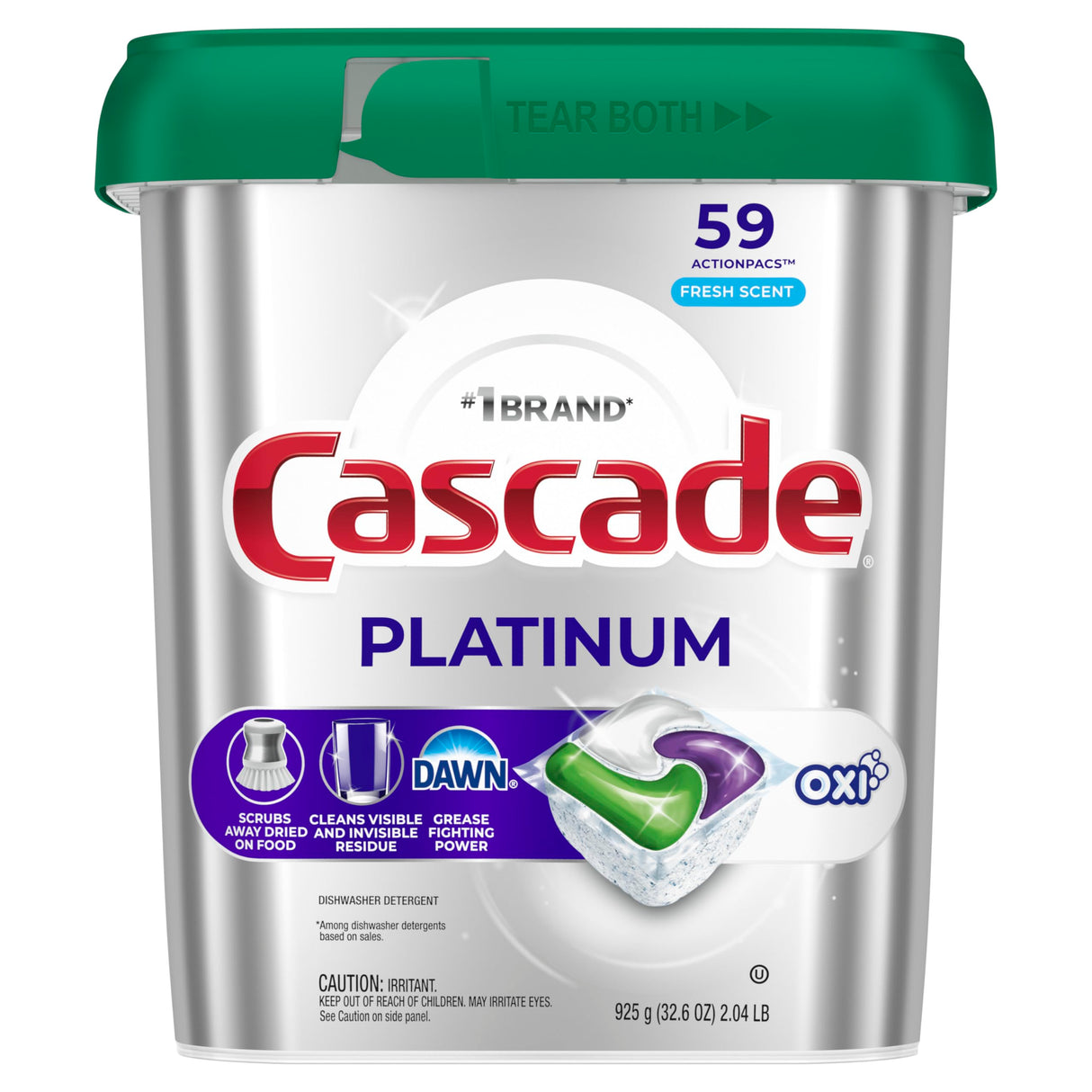 Cascade Platinum + Oxi Dishwasher Pods, Dishwasher Detergent, Dish Detergent Soap, Fresh, 59 Count