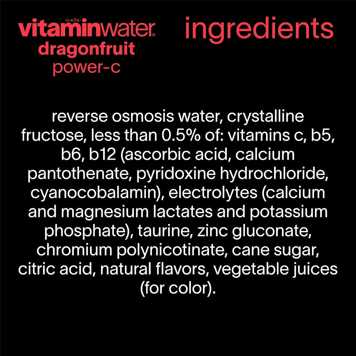vitaminwater Power-C Dragonfruit, Flavored Water Beverage Bottles, 20 fl oz, 12 Pack