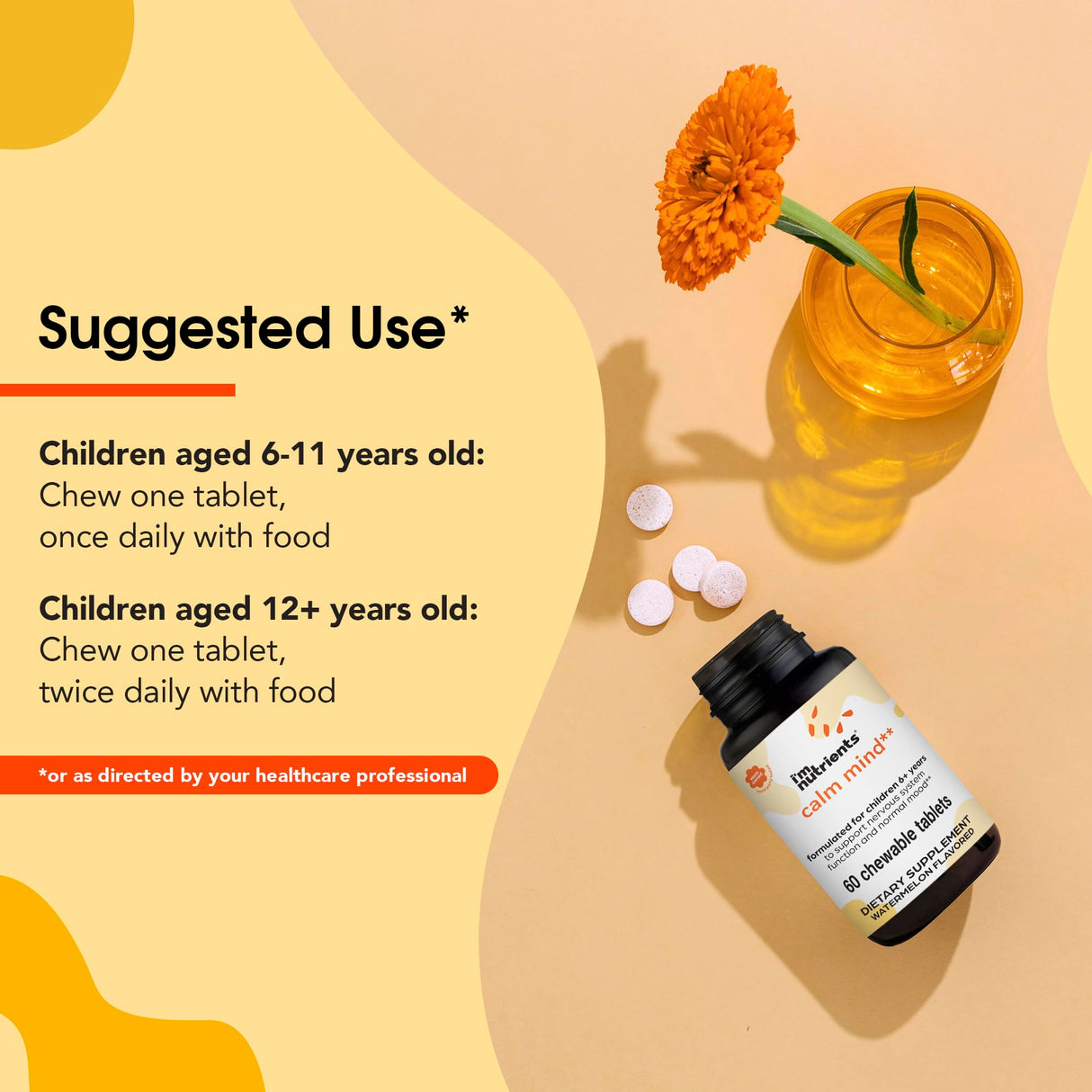 I’m Nutrients Calm Mind | Saffron Supplements for Kids | Nervous System Support | Kids Magnesium | Vitamin B6 | Zinc | Naturally Flavored | No Artificial Ingredients | 60 Chewable Tablets