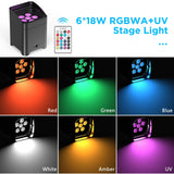Battery Powered Uplights Rechargeable Par Can 6x18W RGBWA+UV LED Uplight 9600 mAh APP/Remote/DMX512 Control Stage Lights Uplighting Indoor for Wedding DJ Church Christmas Dance
