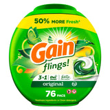 Gain flings Laundry Detergent Soap Pacs HE Compatible Long Lasting Scent, Original Scent, 76 Ct, Gain Laundry Detergent