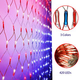 Solar American Flag Lights, 420 LED Waterproof American Flag Net Lights Independence Day Decorations 8 Modes Outdoor String Light for 4th of July Independence Day, Garden, Yard Home Decorations