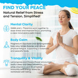 GABA L-Theanine Drops - Liquid GABA L-Theanine Supplement with L-Theanine, Ashwagandha, Magnesium Glycinate, Vitamin C, B6 - Support Sleep, Relaxation, Calm Mood & Focus - Lemon Flavor, 2 Fl Oz