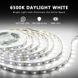 dalattin White LED Strip Lights 50ft Dimmable Bright 24V Led Light Strip 6500K Daylight White 900 LEDs Lights for Bedroom, Mirror, Kitchen, Strong Adhesive（2 Rolls of 25ft）