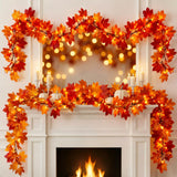 Brillarlights Fall Leaf Garland with Lights Plug in, 11FT Lighted Maple Leaf Garland with 50 Orange Bulbs, Connectable Fall Decorations for Home, Thanksgiving Halloween Mantel Stairs Porch Decor