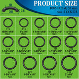 ZDBB 1086 Pcs SAE Standard O Ring Kit Nitrile Rubber O-Rings Assortment with O‘Ring Pick for Hydraulic Automotive Plumbing Faucet Seal Repair 32 Size Inch ID:1/8”-2”