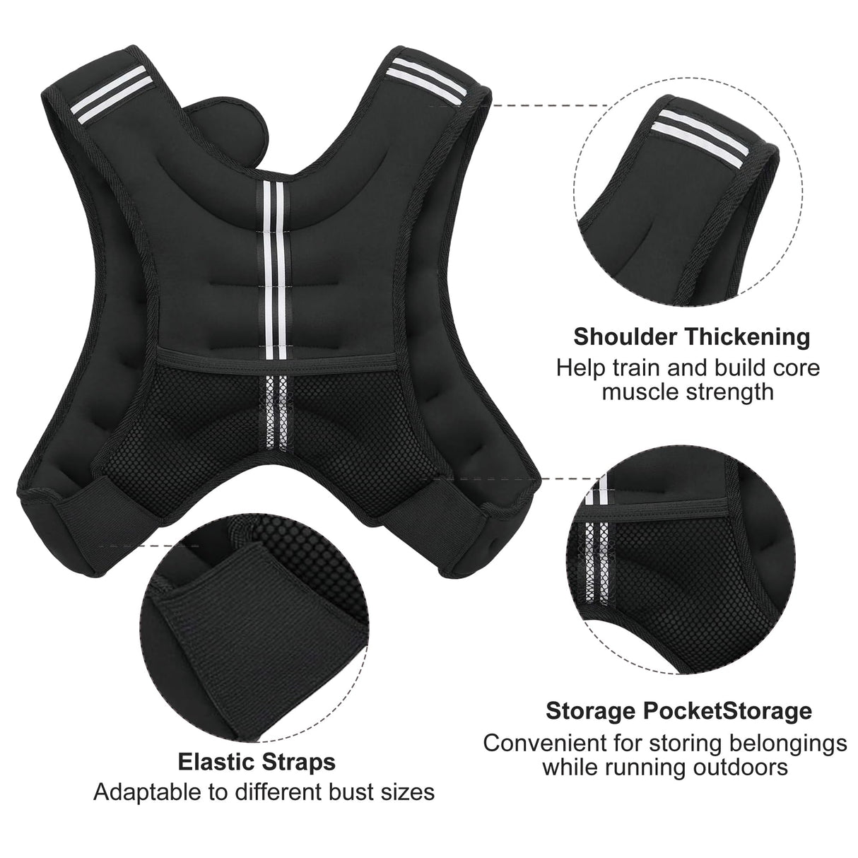 ZUETK Weighted Vest, 6lb/8lb/12lb/16lb/20lb/25lb/30lb Weight Vest with Reflective Stripe, Weighted Vest for Men Women Workout Equipment for Strength Training, Running, Jogging, Fitness, Weight Loss