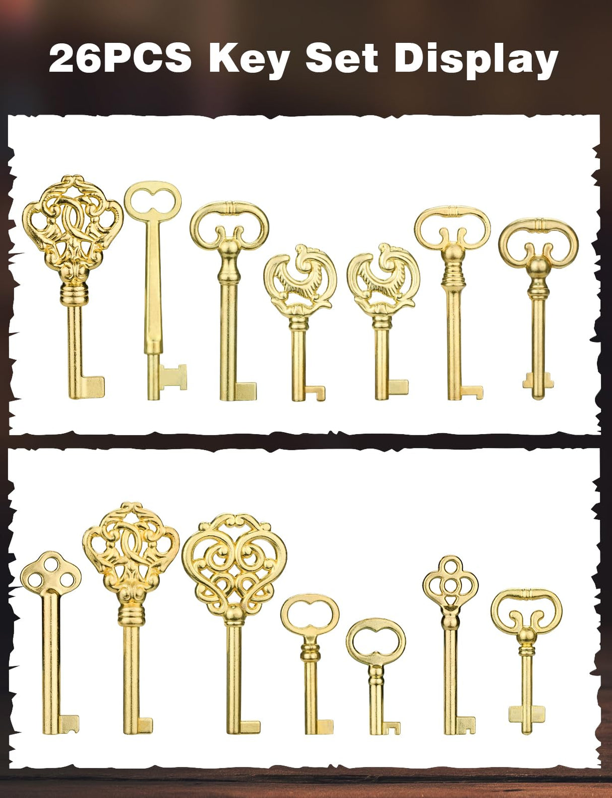 Mellbree Skeleton Key Set, 26-Key Universal Replacement Skeleton Keys Kit for Antique Dresser, Chinese Cabinet, Antique Furniture and Old Style Cabinets or Doors, Collectible Gift