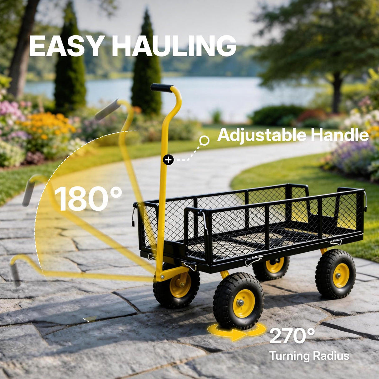 NorthSky Heavy Duty Garden Cart - 800lbs Load Capacity with 180° Rotating Handle, 10" All-Terrain Tires, Removable Sides for Easy Hauling, Garden Wagon for Yard Work, Outdoor Utility Cart