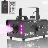Snow Machine with LED Lights 600w, Remote Control, Perfect for Parties Indoor, Christmas, Wedding, Stage Effect，A-600w