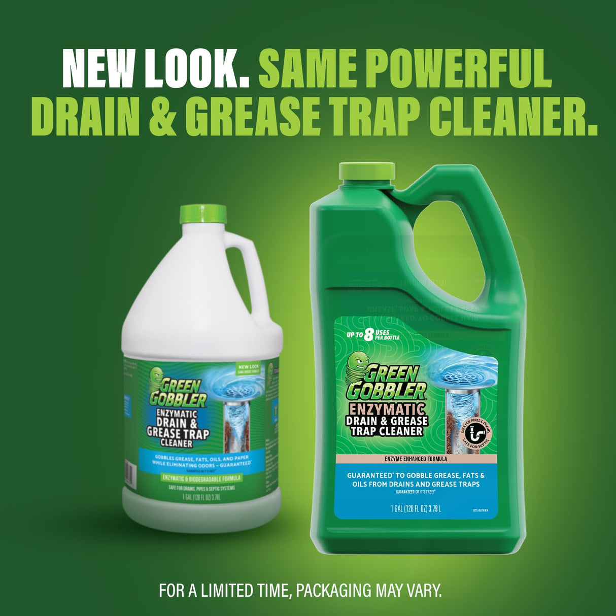 Green Gobbler ENZYMES for Grease Trap & Sewer - Controls Foul Odors & Breaks down Grease, Paper, Fat & Oil in Sewer Lines, Septic Tanks & Grease Traps (4 Gallon Case)