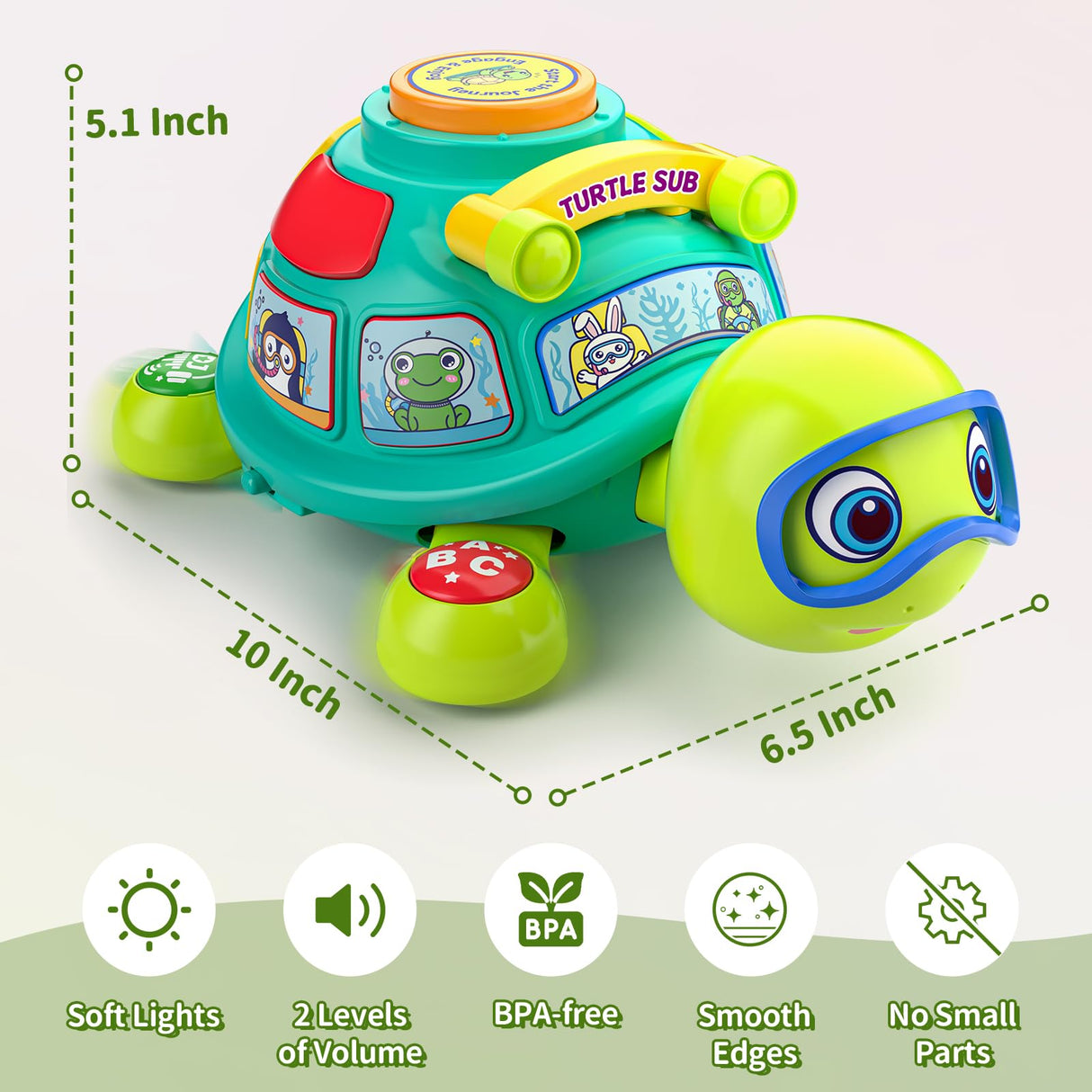 Baby Toys 6-12 Months, Musical Turtle Baby Crawling Toys 7 8 9 10 Months, Light up Infants Tummy Toy, Bilingual Educational Turtle, Gifts Present for Christmas Baby 4 5 6 12 Month