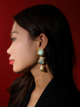 MINACHI Boho Teal Blue Color Block Gold-Tone Drop Earrings