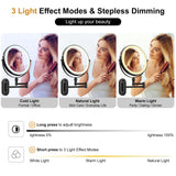 IMIKONA 9" Wall Mounted Lighted Makeup Mirror,4000mAh Rechargeable Double Sided 1X/10X Magnifying Mirror with Light,3 Color Lights,Touch Dimmable,Extended Arm 360 Rotation Wall Mounted Makeup Mirror